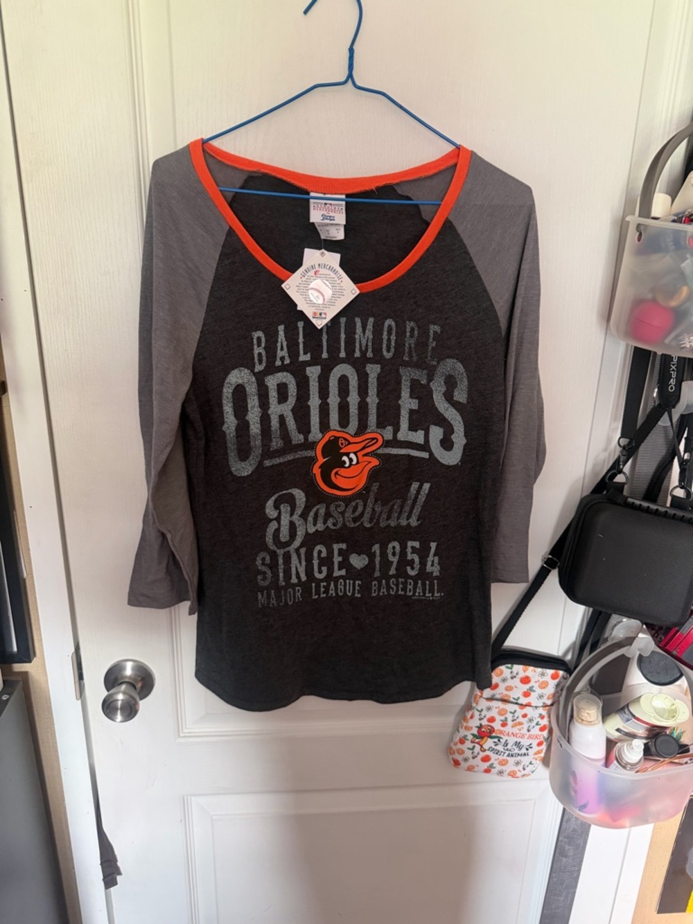 MLB Baltimore Orioles Gray and Orange Raglan Long Sleeve Tee